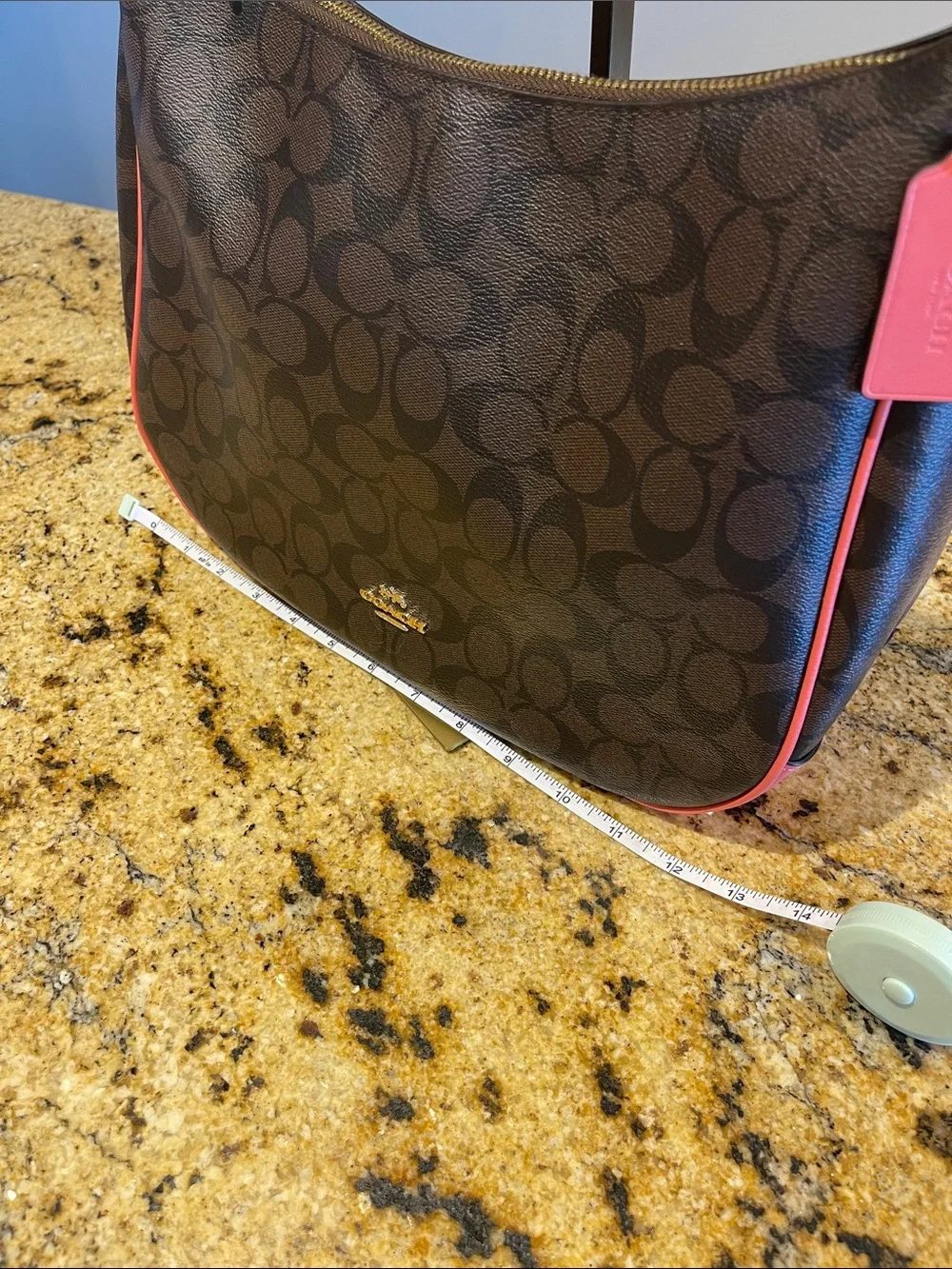 Coach Brown Signature Hobo with Coral Trim
